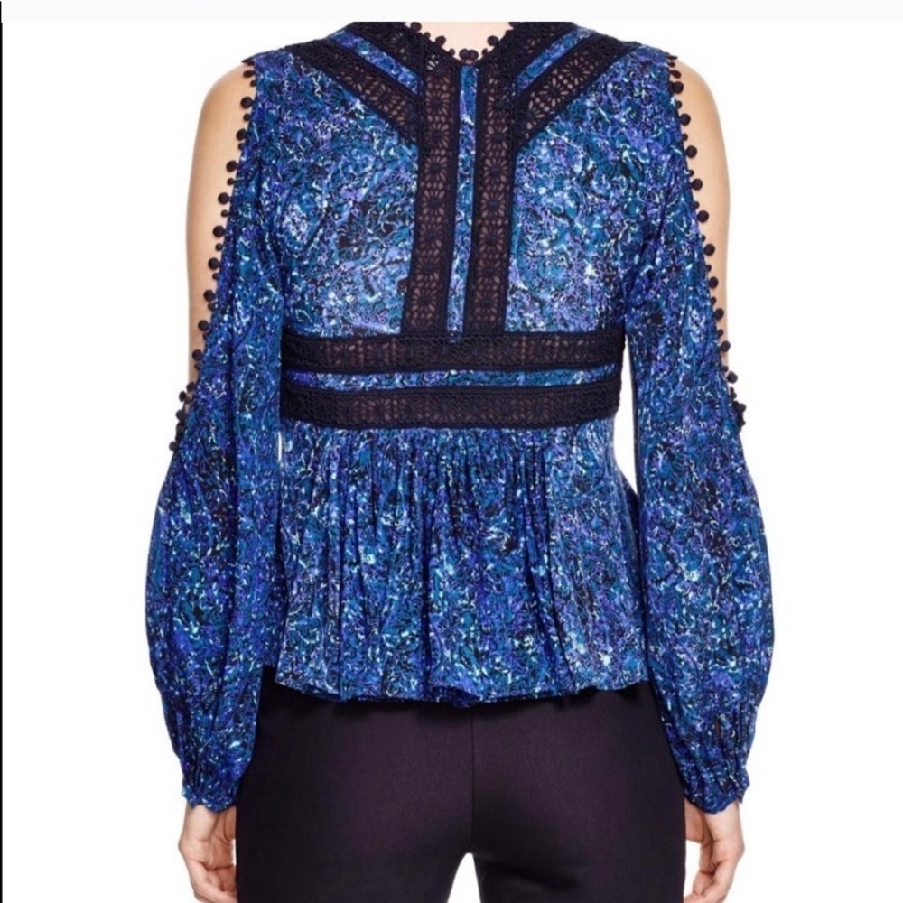 REBECCA TAYLOR Blue Cold Shoulder Top - Picture 3 of 7